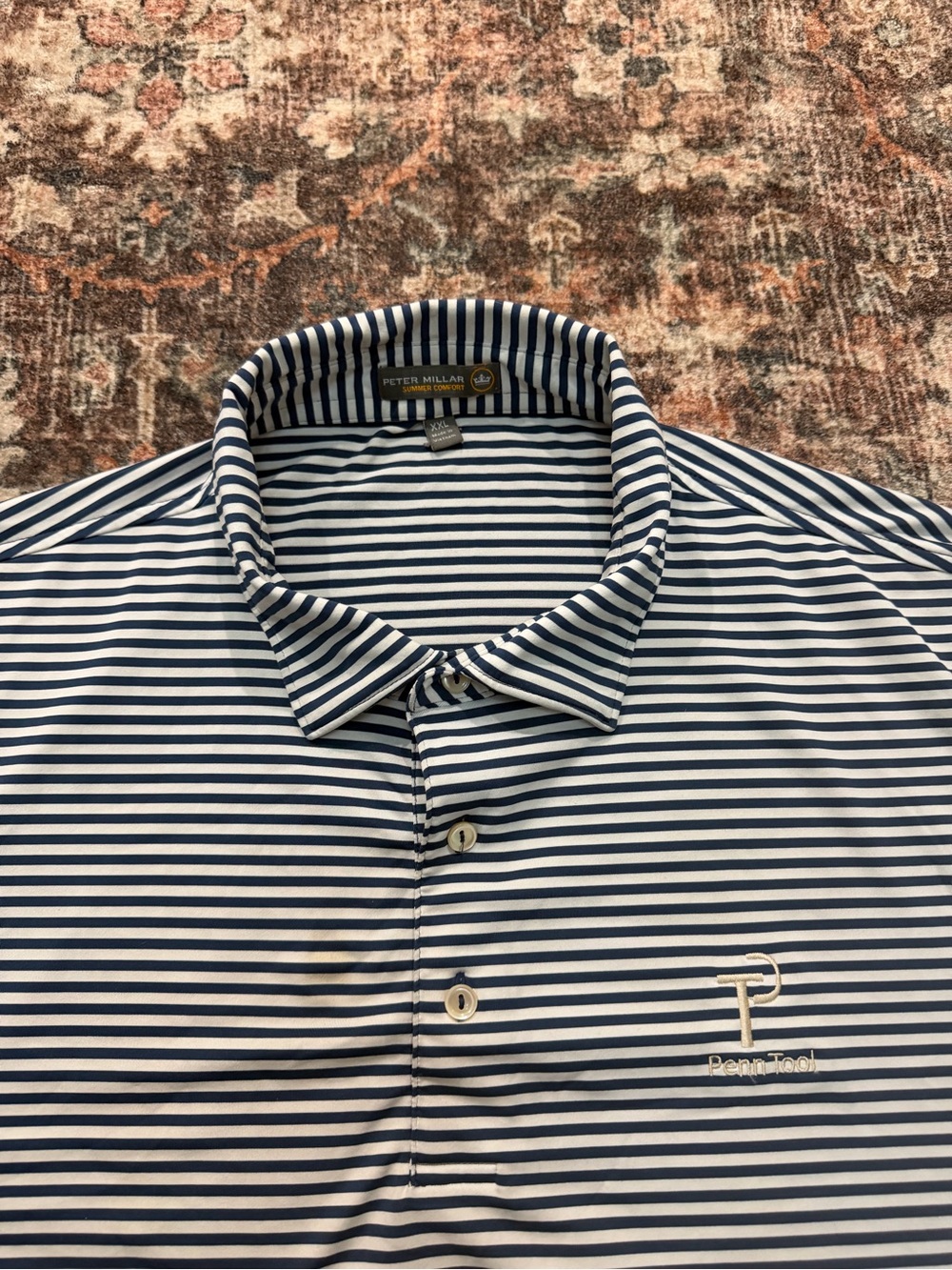 Peter Millar Men's Striped Polo Shirt - dark blue & White